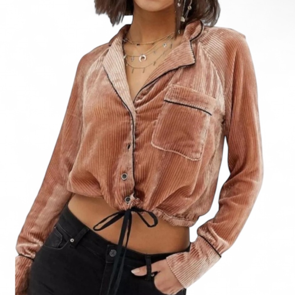 FREE PEOPLE Corduroy Velvet Blouse Crop Top Going Out Whimsigoth Boho | Size XS